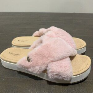 NEW Koolaburra By UGG Roubie Fuzz Crossband Slide Sandal/Slipper Pink - Size 12
